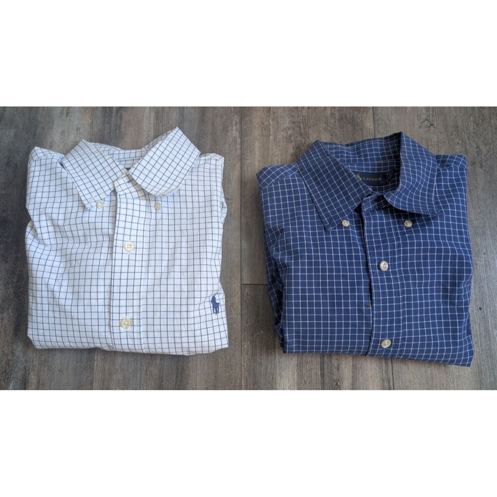 2 Ralph Lauren Long Sleeve Dress Shirts Size Medium 100% Cotton Preppy Pony Blue
